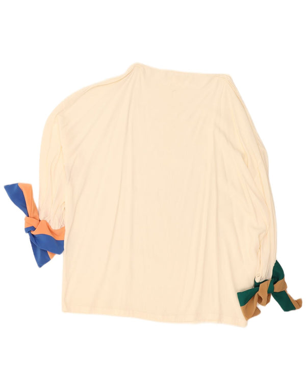 Camicetta vintage da donna con maniche a 3/4 UK 14 Large color block bianco sporco