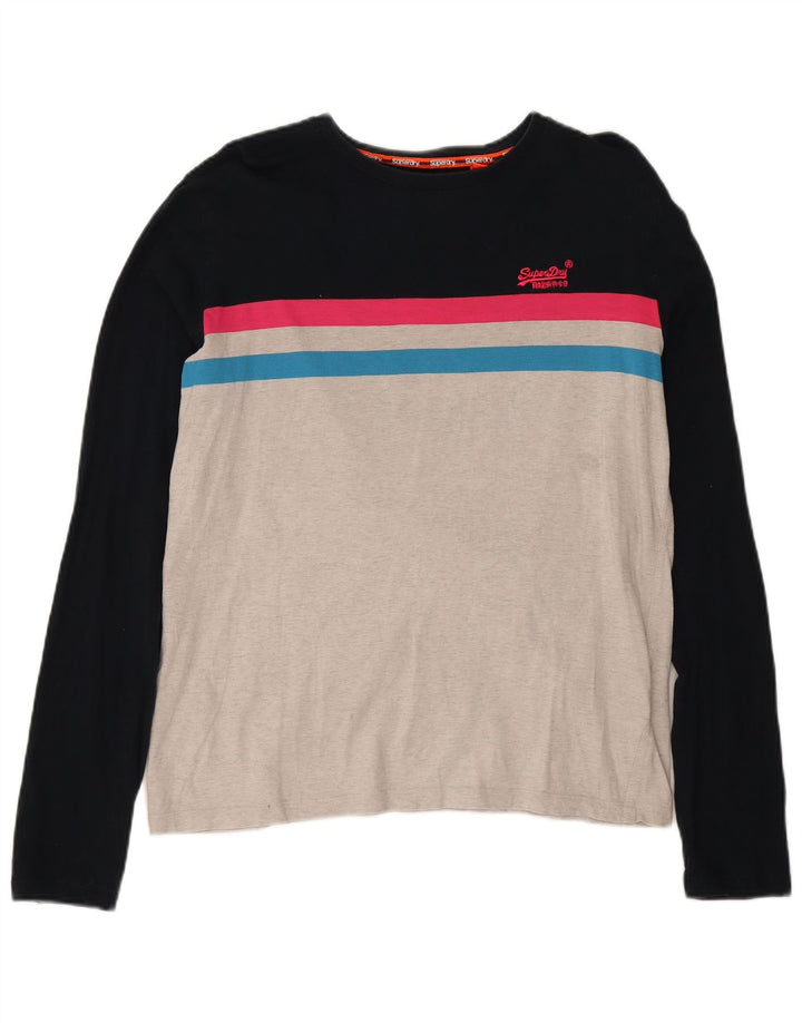 SUPERDRY Womens Top Long Sleeve UK 16 Large Grey Colourblock Cotton