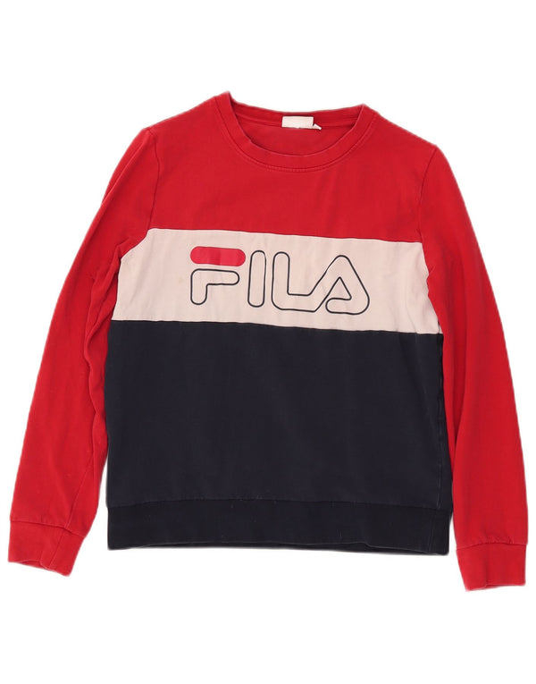 Felpa grafica da donna FILA Maglione UK 10 Small Blu Navy Colourblock