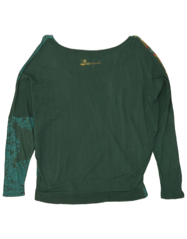 Desigual Donna Graphic Oversize Top Manica Lunga UK 14 Verde Medio Floreale