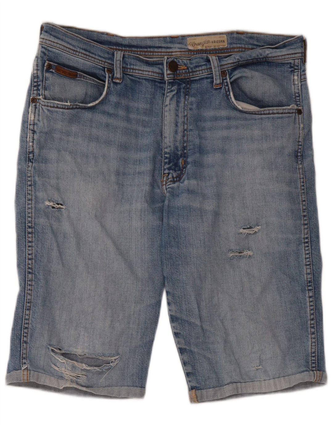 Pantaloncini di jeans invecchiati da uomo Wrangler W34 grande cotone blu