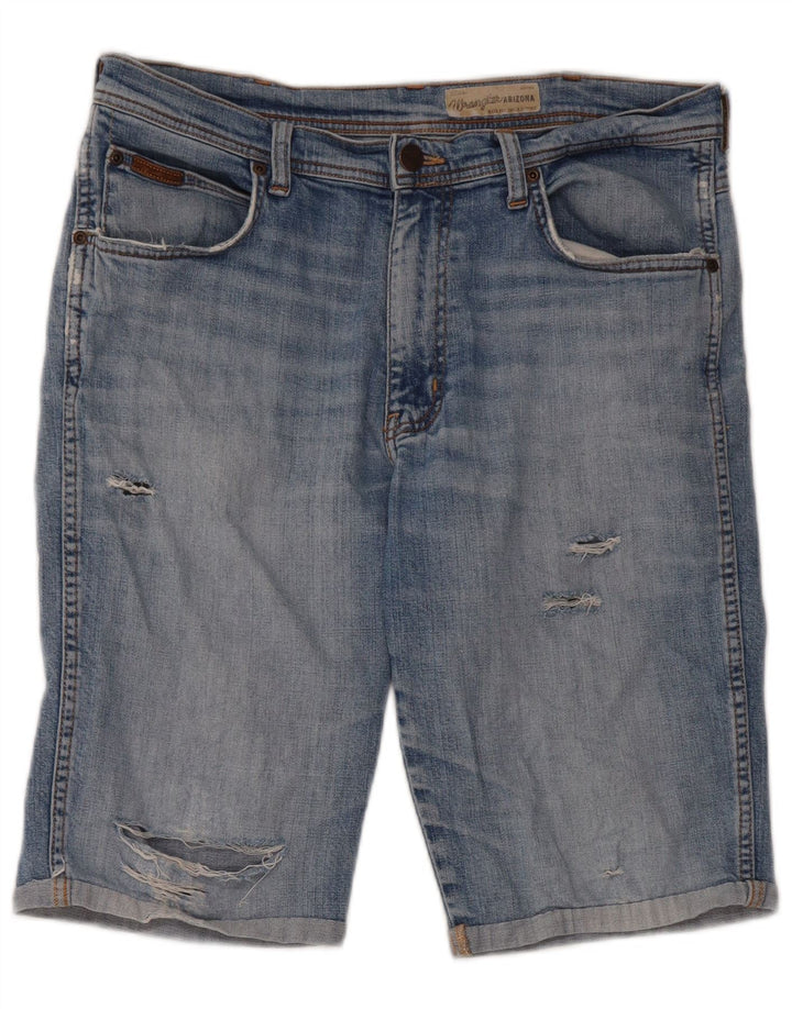 Pantaloncini di jeans invecchiati da uomo Wrangler W34 grande cotone blu