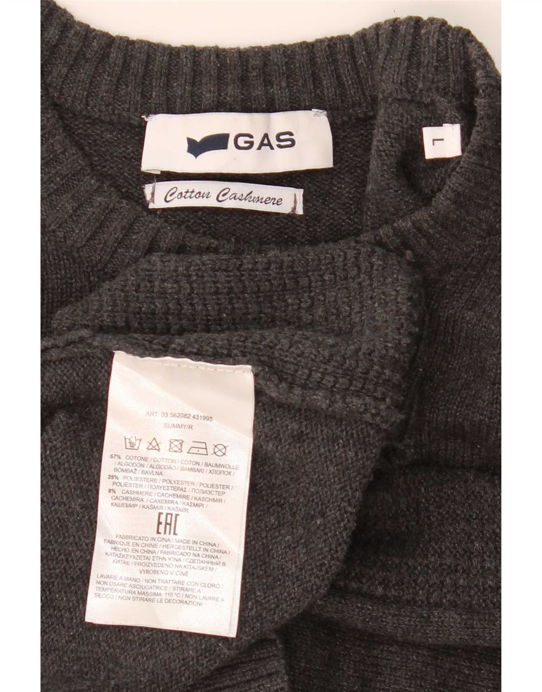 Maglione maglione girocollo da uomo Gas grande cotone grigio