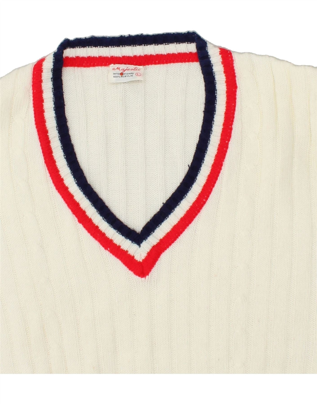 MAJESTIC Maglione da uomo con scollo a V grande acrilico bianco sporco
