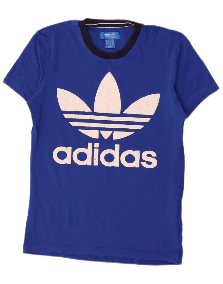 T-shirt grafica da uomo Adidas Top piccola in cotone blu