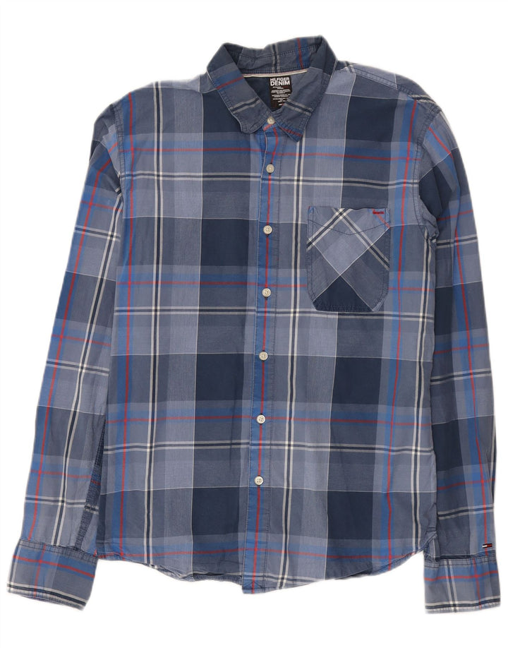 Camicia da uomo Tommy Hilfiger a quadri grandi in cotone blu
