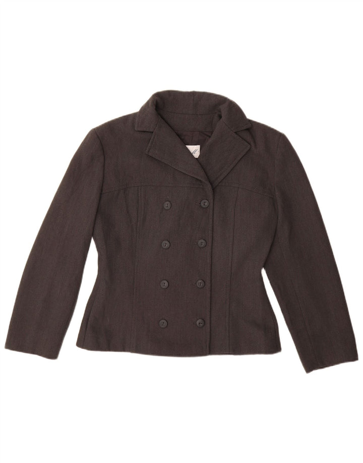 Giacca blazer doppiopetto vintage da donna corta UK 14 grigio medio