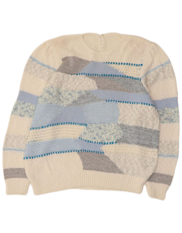 Maglione maglione girocollo da donna C&A UK 14 Cotone a righe grandi bianche