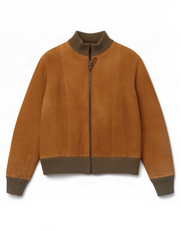 Giubbotto bomber vintage in pelle scamosciata da uomo UK 34 XS Marrone