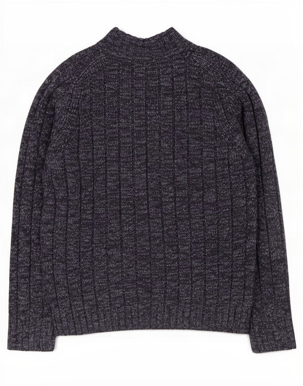 Maglione da uomo Marks & Spencer con zip e collo grande blu navy screziato