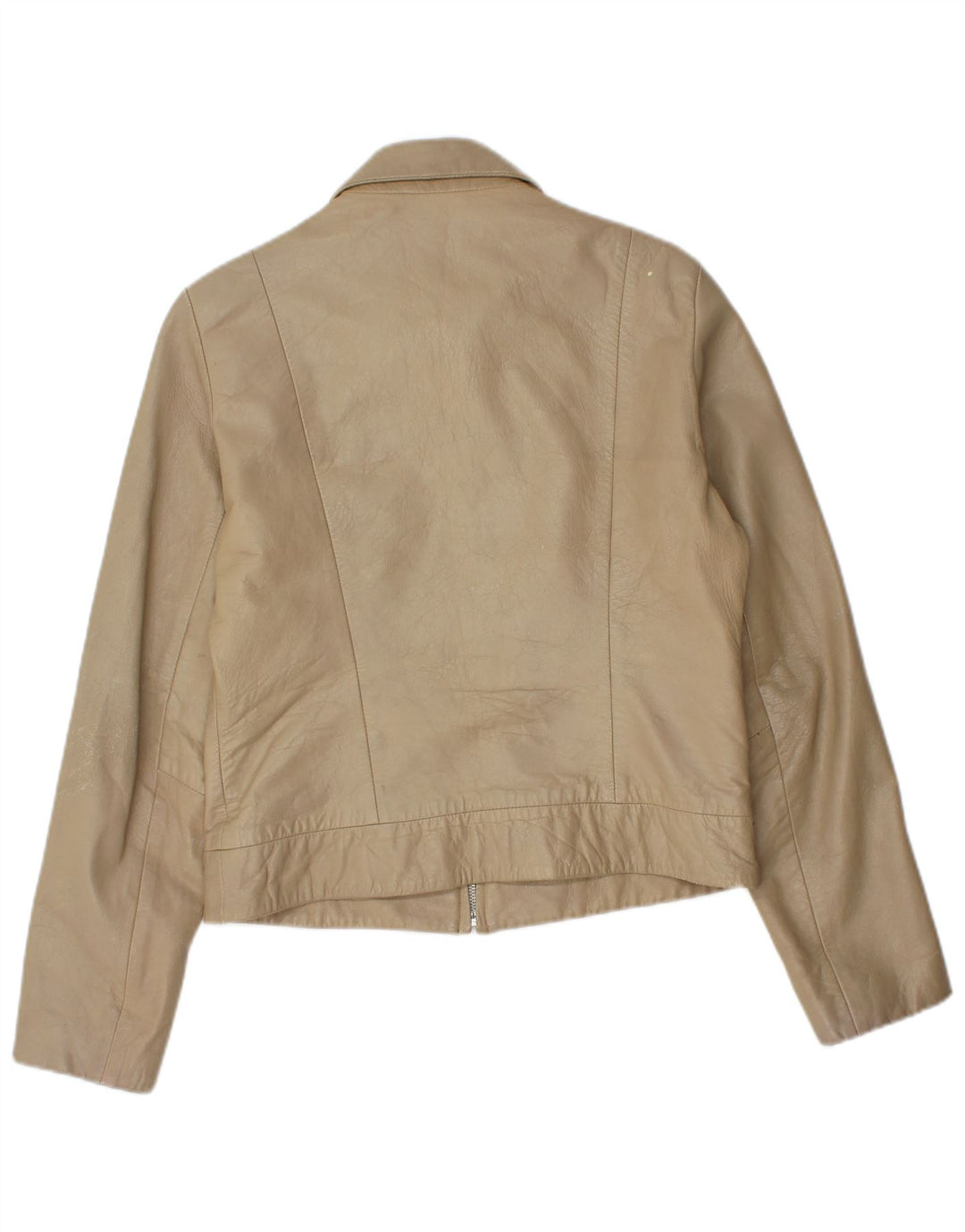Giacca in pelle corta da donna Zara UK 14 grande in pelle beige