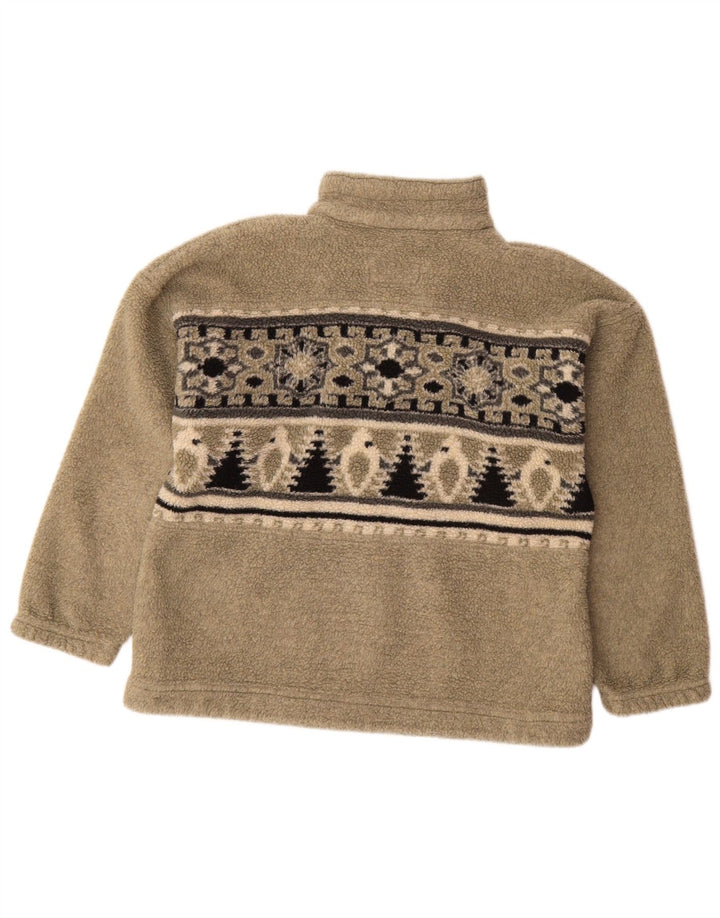 Maglione in pile da donna VINTAGE con zip e collo UK 16 Large Beige Fair Isle