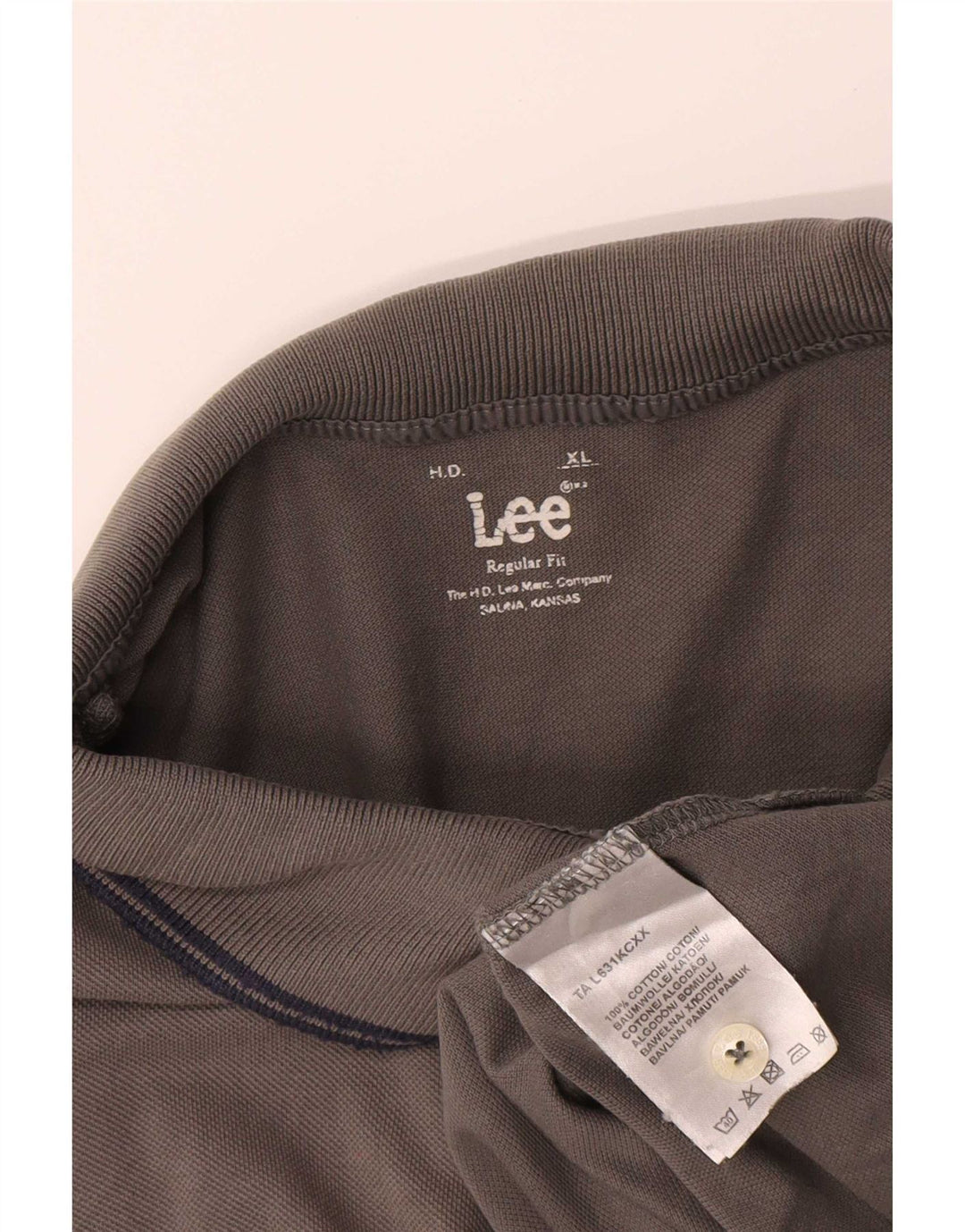 Polo Lee da uomo a maniche lunghe vestibilità regolare XL in cotone grigio