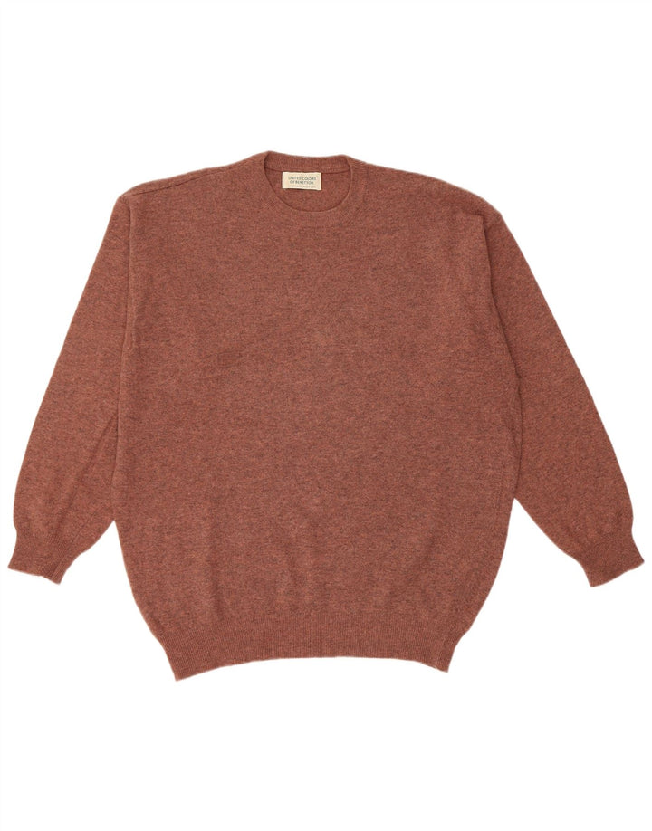 Maglione da uomo girocollo Benetton, grande, in lana vergine marrone
