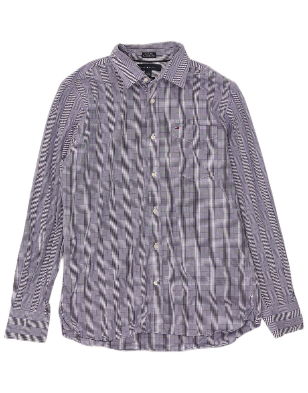 Camicia da uomo su misura Tommy Hilfiger taglia 15 1/2 16 medio blu a quadri
