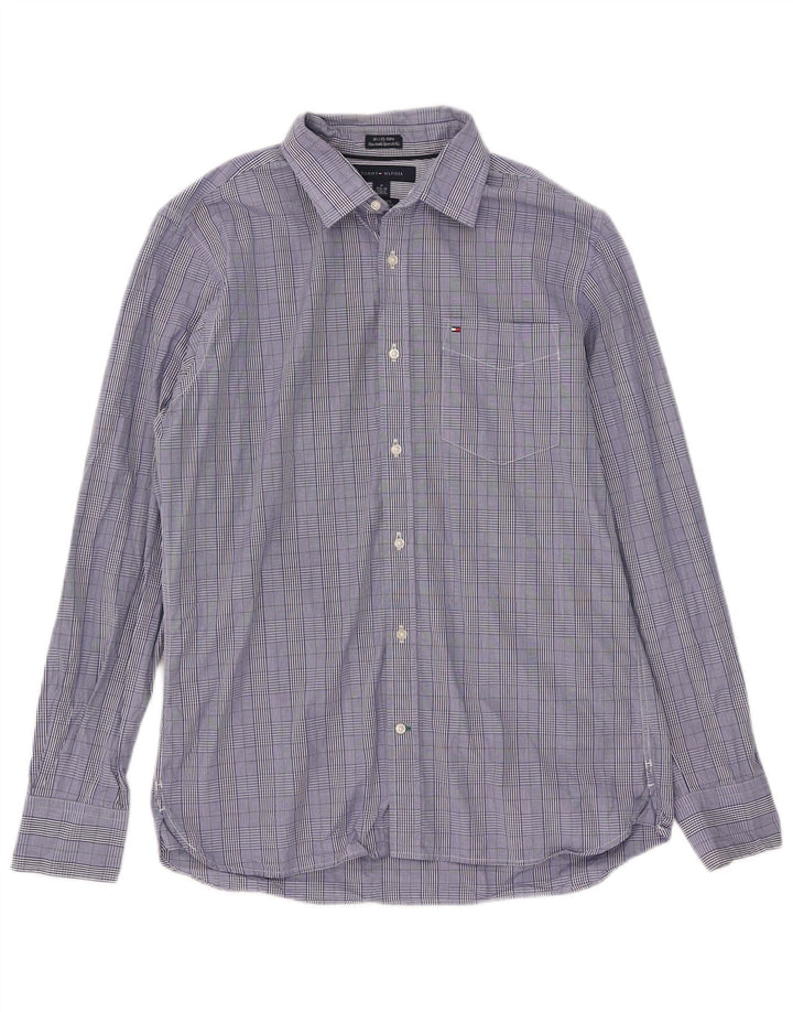 Camicia da uomo su misura Tommy Hilfiger taglia 15 1/2 16 medio blu a quadri