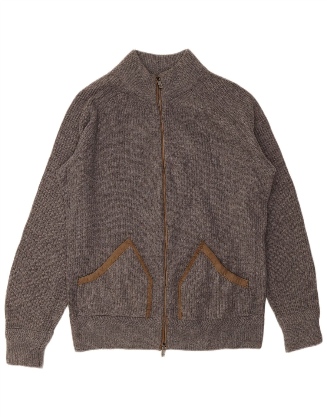 MASSIMO DUTTI Maglione cardigan da uomo grande in lana grigia