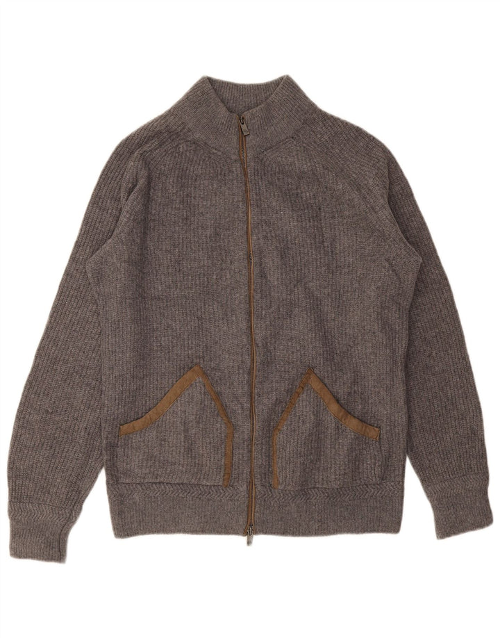 MASSIMO DUTTI Maglione cardigan da uomo grande in lana grigia