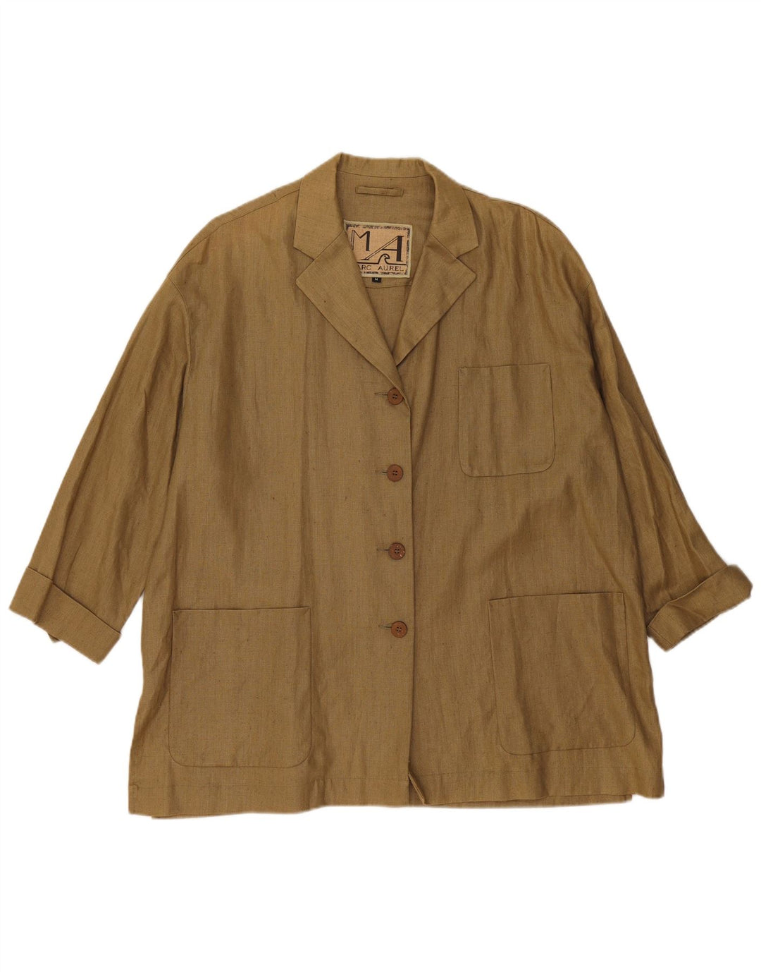 Giacca blazer oversize a 4 bottoni da donna Marc Aurel UK 14 Lino kaki medio