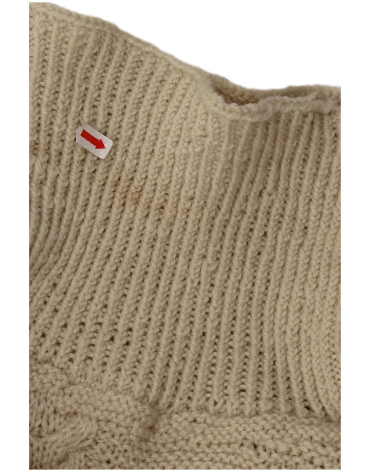 Maglione maglione vintage da donna con collo alto corto UK 20 2XL bianco sporco