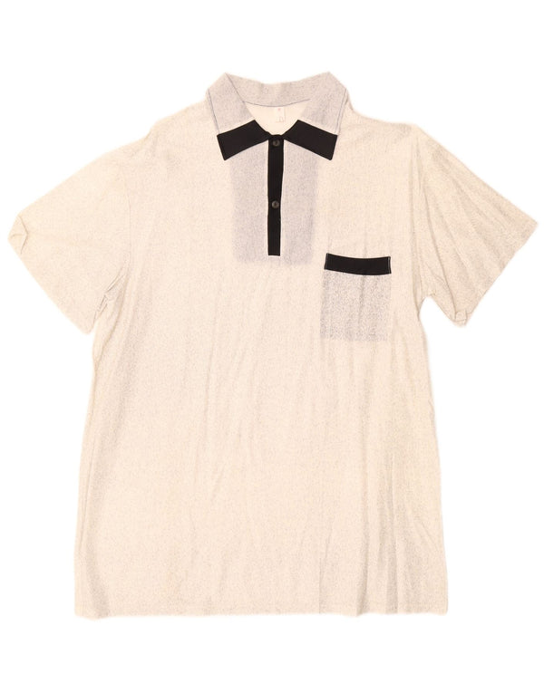 Camicia pullover a maniche corte da uomo vintage IT 52 grande bianco sporco screziato