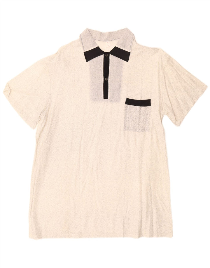 Camicia pullover a maniche corte da uomo vintage IT 52 grande bianco sporco screziato