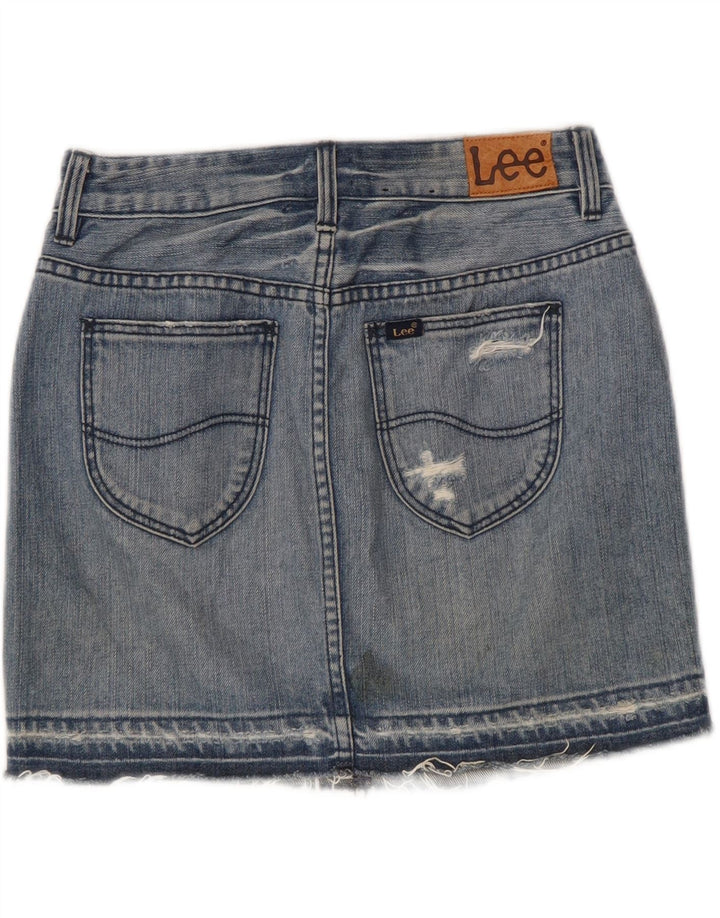 Gonna in denim invecchiato da donna Lee US 7 medio W28 cotone blu