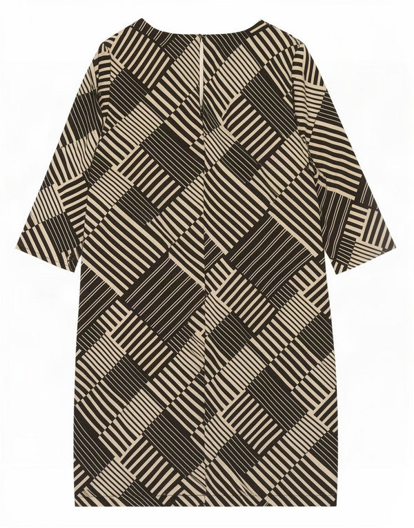 Abito a trapezio con maniche a 3/4 da donna Marks & Spencer UK 12 Medio Nero geometrico