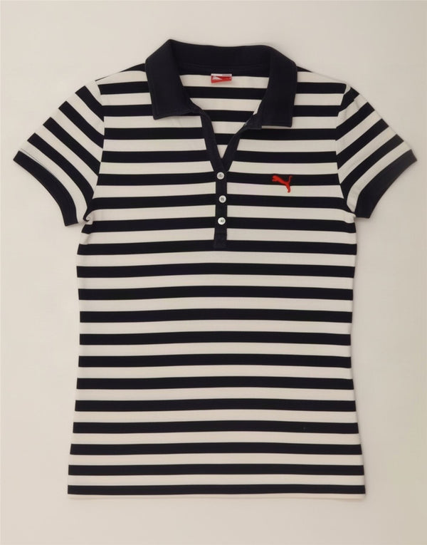 Polo da donna Puma UK 10 piccola in cotone a righe bianche