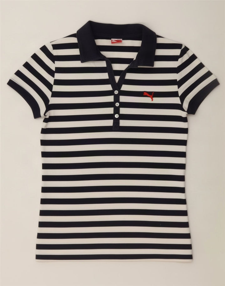 Polo da donna Puma UK 10 piccola in cotone a righe bianche