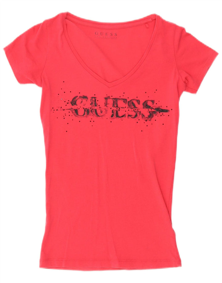 T-shirt grafica da donna GUESS Top UK 4 XS cotone rosa