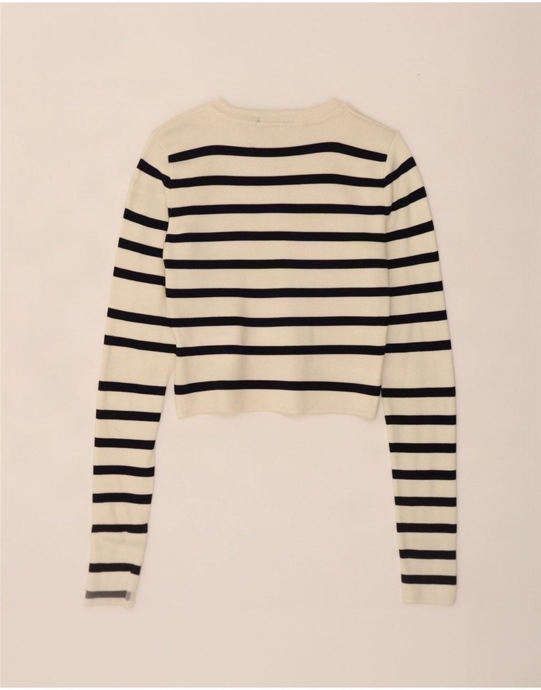 Top corto da donna Zara in camicetta UK 8 piccolo in viscosa a righe bianco sporco