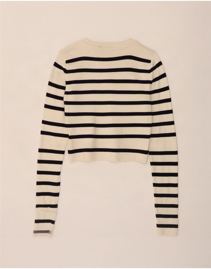 Top corto da donna Zara in camicetta UK 8 piccolo in viscosa a righe bianco sporco