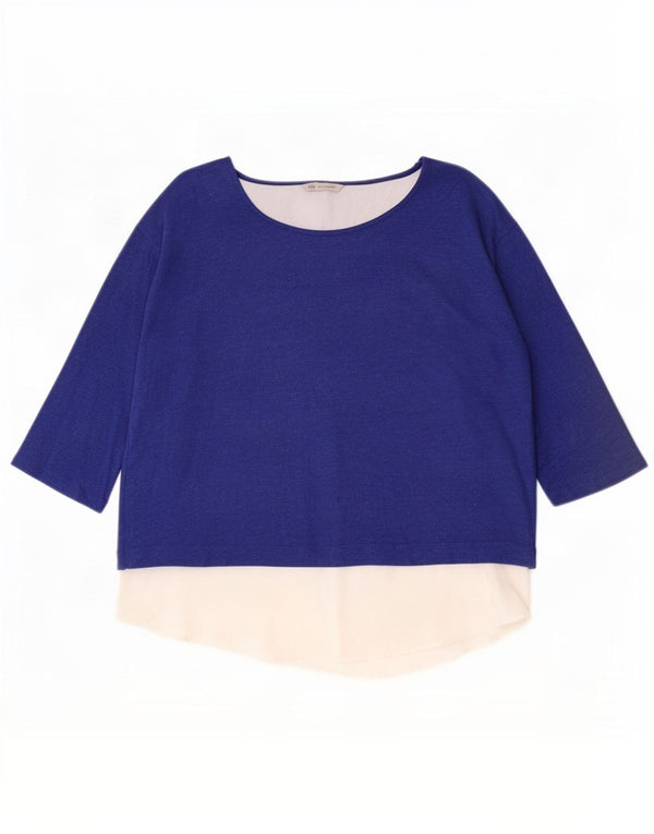 Marks & Spencer Top da donna manica 3/4 UK 14 Large Blu Colourblock Viscosa