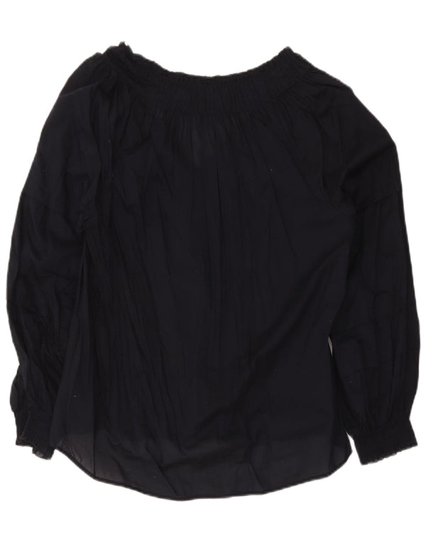 Jigsaw Womens Long Sleeve Blouse Top UK 16 Large Navy Blue Cotton
