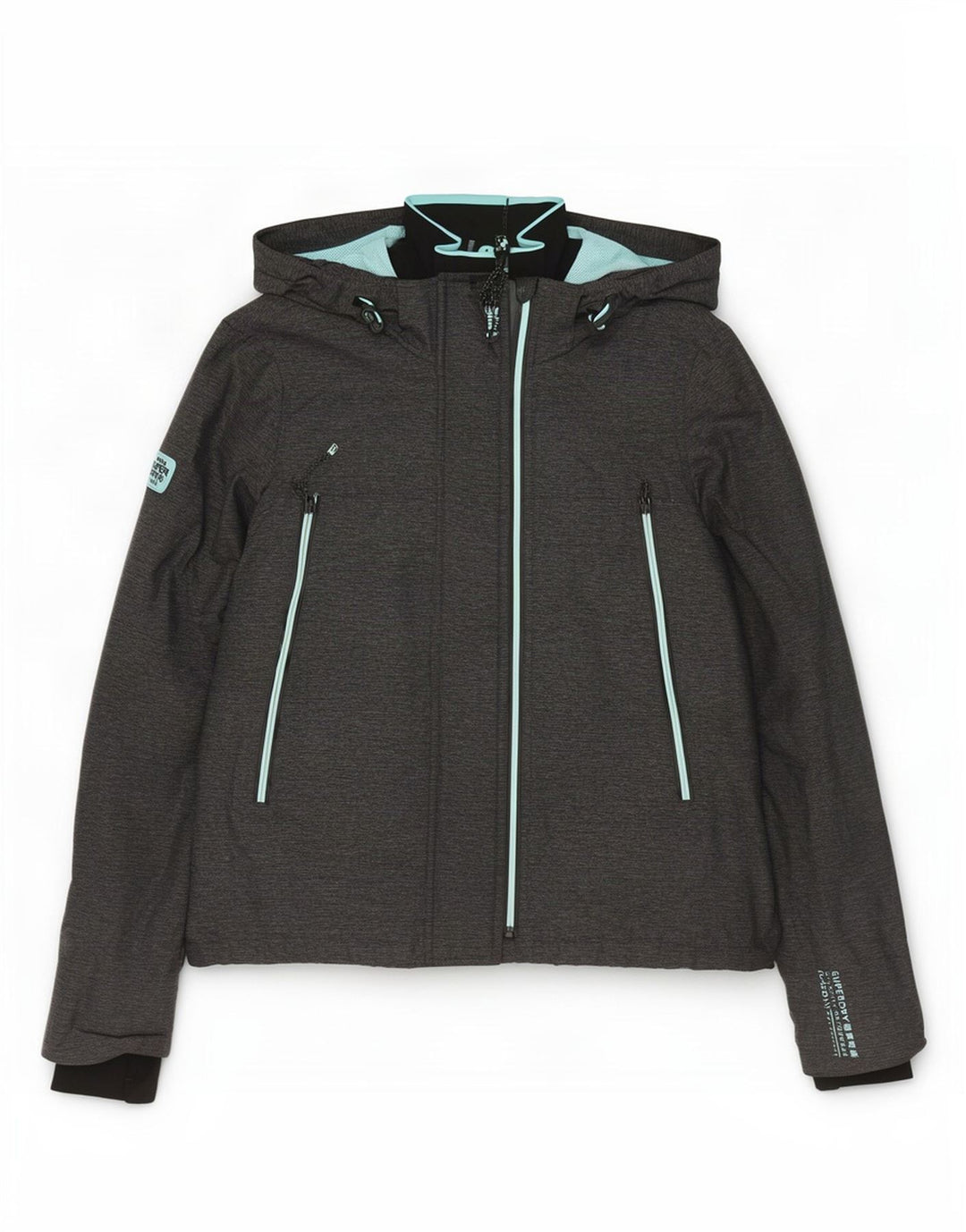 Giacca antipioggia da donna con cappuccio Superdry UK 16 grande nylon grigio