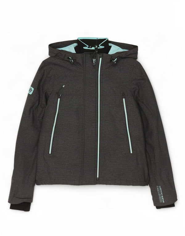 Giacca antipioggia da donna con cappuccio Superdry UK 16 grande nylon grigio