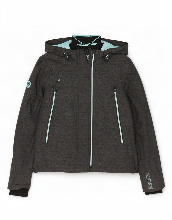 Giacca antipioggia da donna con cappuccio Superdry UK 16 grande nylon grigio