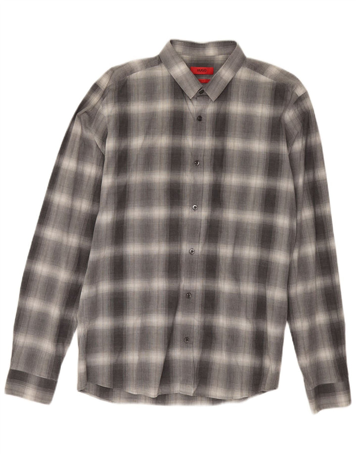 Camicia slim fit da uomo Hugo Boss, cotone a quadri grigi grandi