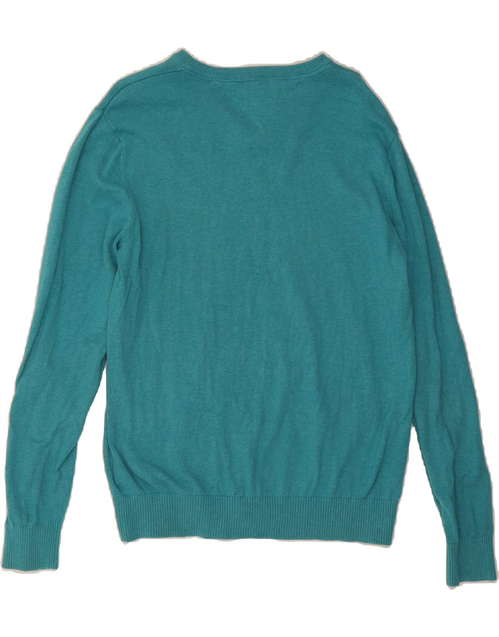 TOMMY HILFIGER Mens V-Neck Jumper Sweater Medium Blue Cotton Vintage Tommy Hilfiger and Second-Hand Tommy Hilfiger from Messina Hembry 
