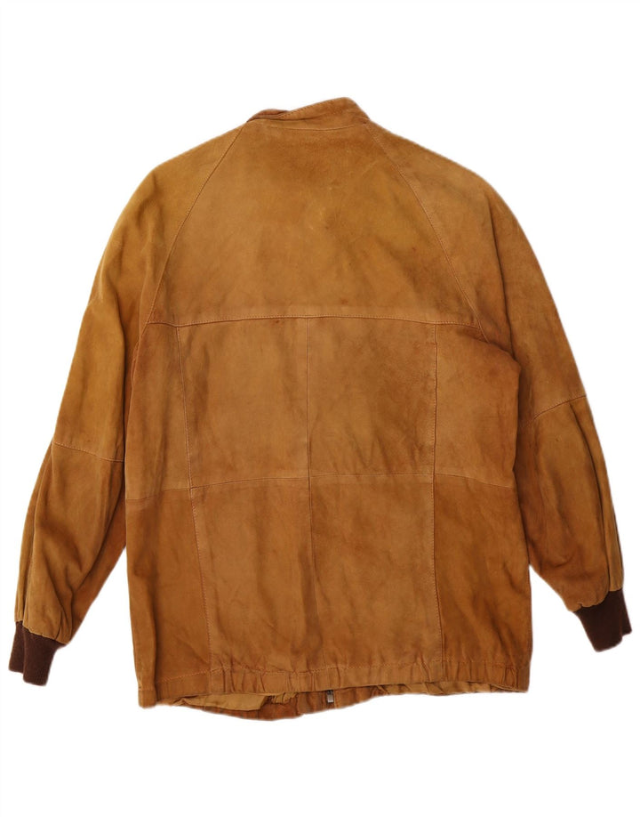 Giacca bomber scamosciata da donna vintage UK 12 in pelle marrone medio