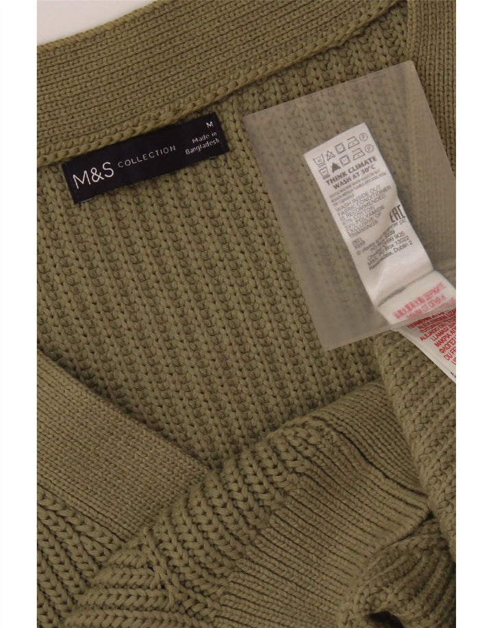 Maglione cardigan senza maniche corto da donna Marks & Spencer UK 14 medio cachi