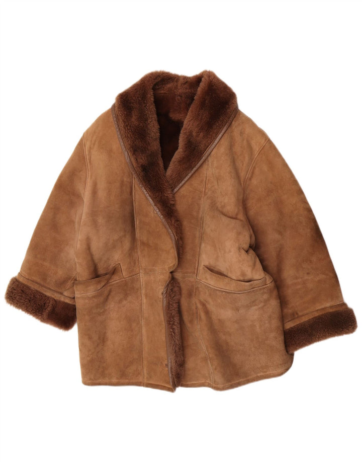 Giacca in shearling oversize da donna vintage EU 40 Shearling marrone medio