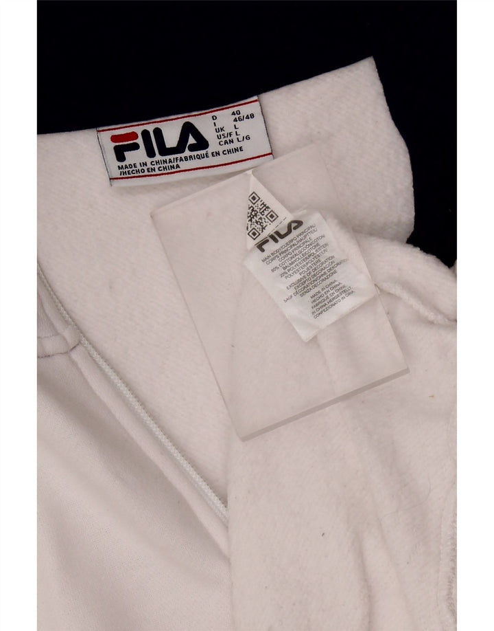 FILA Felpa da donna con collo con zip grafica Maglione UK 16 Grande cotone bianco