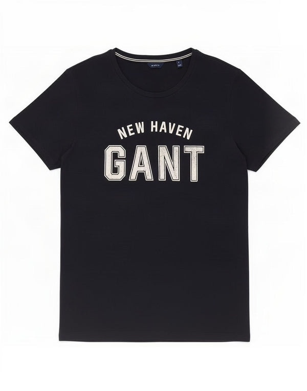 Gant T-shirt grafica da donna Top UK 16 Large Blu Navy in cotone
