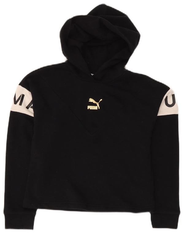 Felpa corta con cappuccio grafica PUMA per ragazze 11-12 anni in cotone color block nero