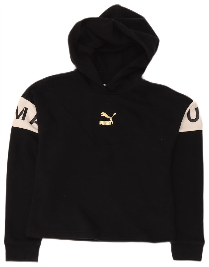 Felpa corta con cappuccio grafica PUMA per ragazze 11-12 anni in cotone color block nero