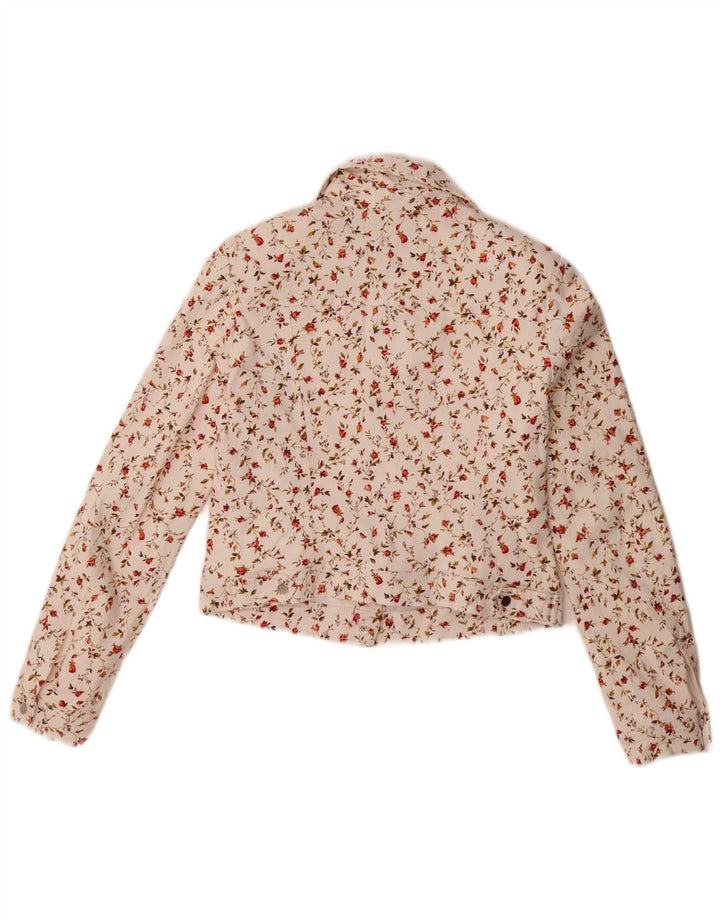 Giubbotto bomber corto da donna Smashed Lemon UK 10 piccolo cotone floreale bianco