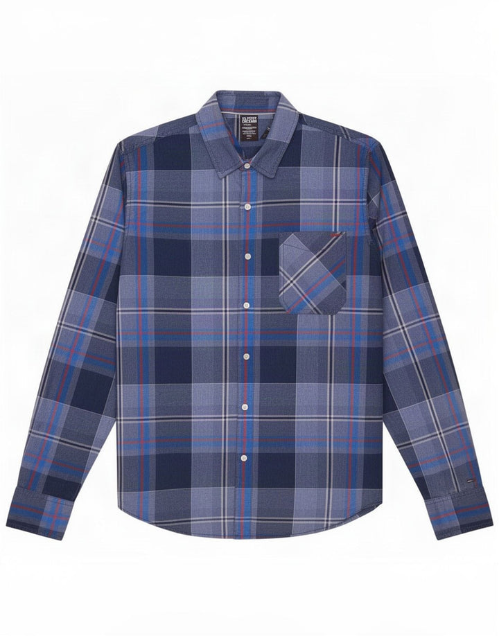Camicia da uomo Tommy Hilfiger grande cotone scozzese blu