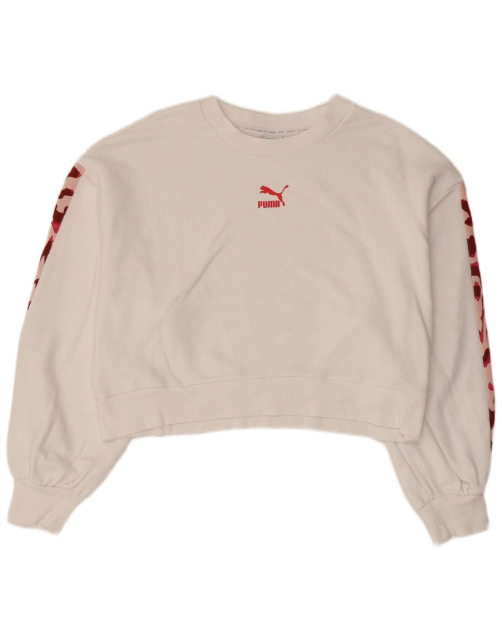 Felpa corta da donna PUMA UK 16 grande cotone mimetico bianco